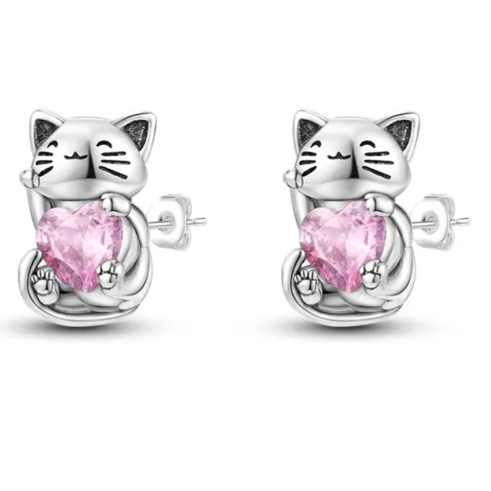 Lucky Cat Sterling Silver Earrings